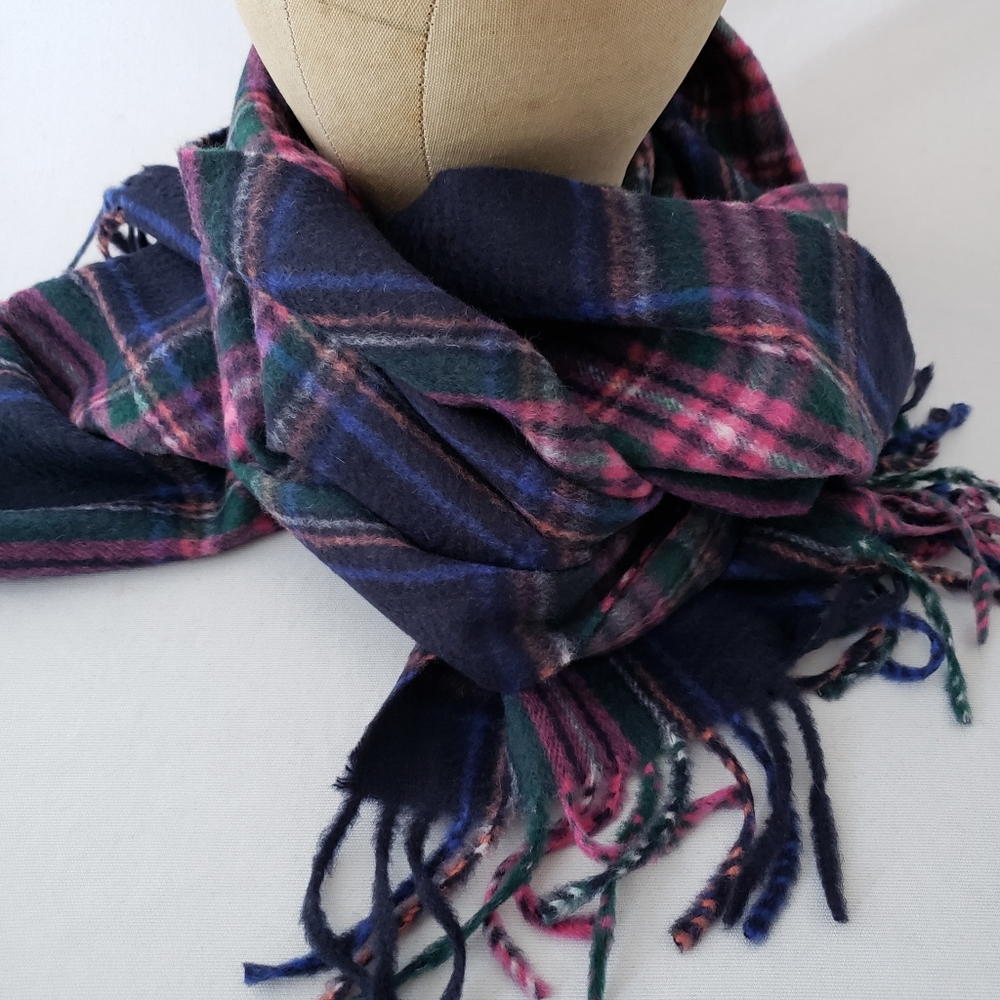 Cashmere Scarf in Navy, Pink, and Green Plaid - Talbots